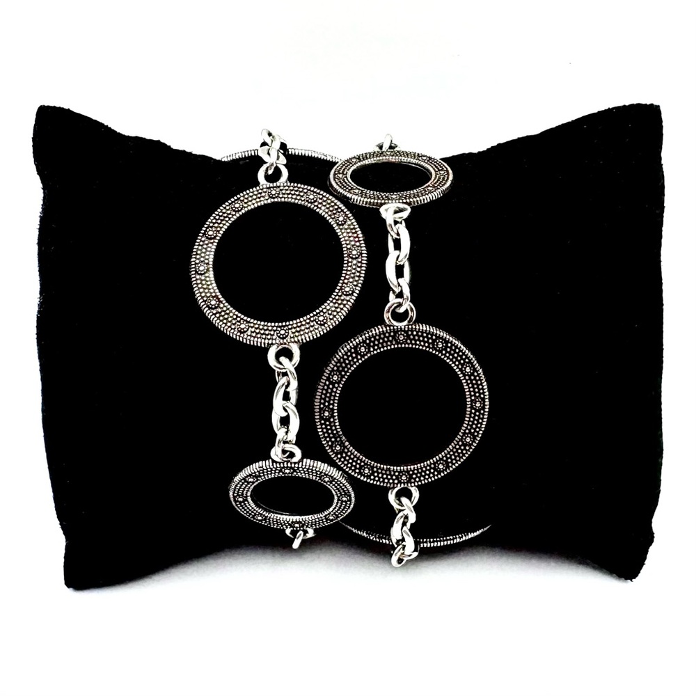 Brighton Townsend Two-Strand Textured Open Circle Silver-Tone Toggle Bracelet